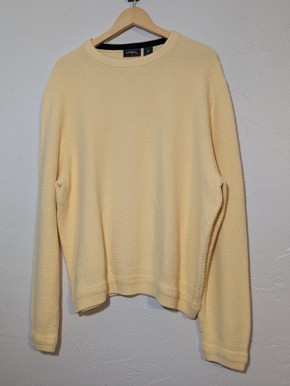 Mens Light Yellow Cotton Knit Sweater Minimalist Preppy Summer Golf Country Club